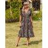 Zeagoo Womens Summer Warp V-Neck Casual Dresses Short Sleeve Midi Floral Dress with Pockets Tiered Flowy A Line Sundress(Bohemian Orange)