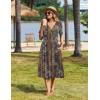 Zeagoo Womens Summer Warp V-Neck Casual Dresses Short Sleeve Midi Floral Dress with Pockets Tiered Flowy A Line Sundress(Bohemian Orange)