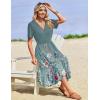 Zeagoo Womens Summer Warp V-Neck Casual Dresses Short Sleeve Midi Floral Dress with Pockets Tiered Flowy A Line Sundress(Green Floral)