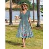 Zeagoo Womens Summer Warp V-Neck Casual Dresses Short Sleeve Midi Floral Dress with Pockets Tiered Flowy A Line Sundress(Green Floral)