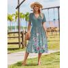 Zeagoo Womens Summer Warp V-Neck Casual Dresses Short Sleeve Midi Floral Dress with Pockets Tiered Flowy A Line Sundress(Green Floral)