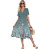 Zeagoo Womens Summer Warp V-Neck Casual Dresses Short Sleeve Midi Floral Dress with Pockets Tiered Flowy A Line Sundress(Green Floral)