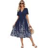 Zeagoo Womens Summer Warp V-Neck Casual Dresses Short Sleeve Midi Floral Dress with Pockets Tiered Flowy A Line Sundress(Navy Blue Floral)
