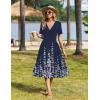 Zeagoo Womens Summer Warp V-Neck Casual Dresses Short Sleeve Midi Floral Dress with Pockets Tiered Flowy A Line Sundress(Navy Blue Floral)