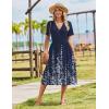 Zeagoo Womens Summer Warp V-Neck Casual Dresses Short Sleeve Midi Floral Dress with Pockets Tiered Flowy A Line Sundress(Navy Blue Floral)
