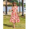 Zeagoo Womens Summer Warp V-Neck Casual Dresses Short Sleeve Midi Floral Dress with Pockets Tiered Flowy A Line Sundress(Pink Floral)
