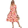Zeagoo Womens Summer Warp V-Neck Casual Dresses Short Sleeve Midi Floral Dress with Pockets Tiered Flowy A Line Sundress(Pink Floral)
