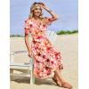 Zeagoo Womens Summer Warp V-Neck Casual Dresses Short Sleeve Midi Floral Dress with Pockets Tiered Flowy A Line Sundress(Pink Floral)