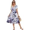 Zeagoo Womens Summer Warp V-Neck Casual Dresses Short Sleeve Midi Floral Dress with Pockets Tiered Flowy A Line Sundress(Purple Floral)