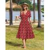 Zeagoo Womens Summer Warp V-Neck Casual Dresses Short Sleeve Midi Floral Dress with Pockets Tiered Flowy A Line Sundress(Red Floral)