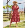 Zeagoo Womens Summer Warp V-Neck Casual Dresses Short Sleeve Midi Floral Dress with Pockets Tiered Flowy A Line Sundress(Red Floral)