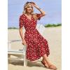 Zeagoo Womens Summer Warp V-Neck Casual Dresses Short Sleeve Midi Floral Dress with Pockets Tiered Flowy A Line Sundress(Red Floral)