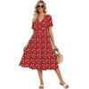 Zeagoo Womens Summer Warp V-Neck Casual Dresses Short Sleeve Midi Floral Dress with Pockets Tiered Flowy A Line Sundress(Red Floral)