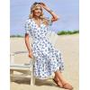 Zeagoo Womens Summer Warp V-Neck Casual Dresses Short Sleeve Midi Floral Dress with Pockets Tiered Flowy A Line Sundress(White Blue Floral)