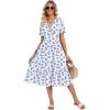 Zeagoo Womens Summer Warp V-Neck Casual Dresses Short Sleeve Midi Floral Dress with Pockets Tiered Flowy A Line Sundress(White Blue Floral)