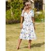 Zeagoo Womens Summer Warp V-Neck Casual Dresses Short Sleeve Midi Floral Dress with Pockets Tiered Flowy A Line Sundress(White Floral)