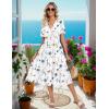 Zeagoo Womens Summer Warp V-Neck Casual Dresses Short Sleeve Midi Floral Dress with Pockets Tiered Flowy A Line Sundress(White Floral)