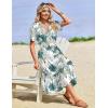Zeagoo Womens Summer Warp V-Neck Casual Dresses Short Sleeve Midi Floral Dress with Pockets Tiered Flowy A Line Sundress(White Green Leaf)