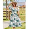 Zeagoo Womens Summer Warp V-Neck Casual Dresses Short Sleeve Midi Floral Dress with Pockets Tiered Flowy A Line Sundress(White Green Leaf)