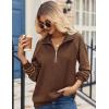 Zeagoo Women’s Sweatshrits Quarter Zip Pullover Fleece Sweatshirt Casual Cable Knit Sleeve Hoodies Fashion Outfits Clothes(Brown)