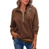 Zeagoo Women’s Sweatshrits Quarter Zip Pullover Fleece Sweatshirt Casual Cable Knit Sleeve Hoodies Fashion Outfits Clothes(Brown)
