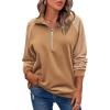 Zeagoo Women’s Sweatshrits Quarter Zip Pullover Fleece Sweatshirt Casual Cable Knit Sleeve Hoodies Fashion Outfits Clothes(Camel)