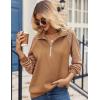 Zeagoo Women’s Sweatshrits Quarter Zip Pullover Fleece Sweatshirt Casual Cable Knit Sleeve Hoodies Fashion Outfits Clothes(Camel)