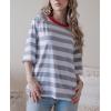 Zeagoo Womens T Shirts Summer Casual Oversized Crewneck Loose Fit Short Sleeve Striped Tops Fashion Comfy Basic Tee Blouses(Gray and White Striped)