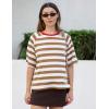 Zeagoo Womens T Shirts Summer Casual Oversized Crewneck Loose Fit Short Sleeve Striped Tops Fashion Comfy Basic Tee Blouses(Khaki and White Striped)