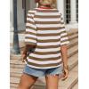 Zeagoo Womens T Shirts Summer Casual Oversized Crewneck Loose Fit Short Sleeve Striped Tops Fashion Comfy Basic Tee Blouses(Khaki and White Striped)
