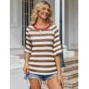 Zeagoo Womens T Shirts Summer Casual Oversized Crewneck Loose Fit Short Sleeve Striped Tops Fashion Comfy Basic Tee Blouses(Khaki and White Striped)