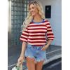 Zeagoo Womens T Shirts Summer Casual Oversized Crewneck Loose Fit Short Sleeve Striped Tops Fashion Comfy Basic Tee Blouses(Red and Apricot Striped)