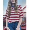 Zeagoo Womens T Shirts Summer Casual Oversized Crewneck Loose Fit Short Sleeve Striped Tops Fashion Comfy Basic Tee Blouses(Red and Apricot Striped)