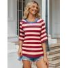 Zeagoo Womens T Shirts Summer Casual Oversized Crewneck Loose Fit Short Sleeve Striped Tops Fashion Comfy Basic Tee Blouses(Red and Apricot Striped)