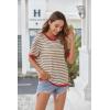 Zeagoo Womens Tops Casual Oversized Short Sleeve Sweatshirt Summer Striped Shirt Crewneck Pullover Loose T Shirts Blouse(Caramel-white)