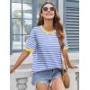 Zeagoo Womens Tops Casual Oversized Short Sleeve Sweatshirt Summer Striped Shirt Crewneck Pullover Loose T Shirts Blouse(Light Blue)