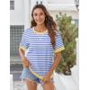 Zeagoo Womens Tops Casual Oversized Short Sleeve Sweatshirt Summer Striped Shirt Crewneck Pullover Loose T Shirts Blouse(Light Blue)