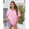 Zeagoo Womens Tops Casual Oversized Short Sleeve Sweatshirt Summer Striped Shirt Crewneck Pullover Loose T Shirts Blouse(Pink Stripes)