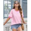 Zeagoo Womens Tops Casual Oversized Short Sleeve Sweatshirt Summer Striped Shirt Crewneck Pullover Loose T Shirts Blouse(Pink Stripes)