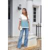 Zeagoo Womens Tops Casual Oversized Short Sleeve Sweatshirt Summer Striped Shirt Crewneck Pullover Loose T Shirts Blouse(White Gray Blue)