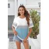 Zeagoo Womens Tops Casual Oversized Short Sleeve Sweatshirt Summer Striped Shirt Crewneck Pullover Loose T Shirts Blouse(White Gray Blue)
