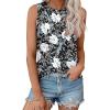 Zeagoo Beach Vacation Clothes for Women Pleated High Neck Flowy Sleeveless Tank Tops Summer Loose Fit Tunic Blouses(Black White Flower)