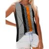 Zeagoo Beach Vacation Clothes for Women Pleated High Neck Flowy Sleeveless Tank Tops Summer Loose Fit Tunic Blouses(Khaki Stripe)