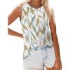 Zeagoo Beach Vacation Clothes for Women Pleated High Neck Flowy Sleeveless Tank Tops Summer Loose Fit Tunic Blouses(Leaf-print)