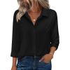 Zeagoo Button Down Shirts for Women 3/4 Sleeve Tops V Neck Collared Blouses Business Casual Outfits S-2XL(Black)
