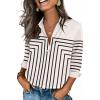Zeagoo Button Down Shirts for Women 3/4 Sleeve Tops V Neck Collared Blouses Business Casual Outfits S-2XL(Jh620)