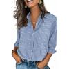 Zeagoo Button Down Shirts for Women 3/4 Sleeve Tops V Neck Collared Blouses Business Casual Outfits S-2XL(Tz273)