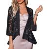 Zeagoo Kimono Cardigans for Women 3/4 Sleeves Open Front Lightweight Shrug Lace Bolero for Evening Dresses(Black)