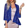 Zeagoo Kimono Cardigans for Women 3/4 Sleeves Open Front Lightweight Shrug Lace Bolero for Evening Dresses(Blue)
