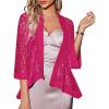 Zeagoo Kimono Cardigans for Women 3/4 Sleeves Open Front Lightweight Shrug Lace Bolero for Evening Dresses(Rose Red)